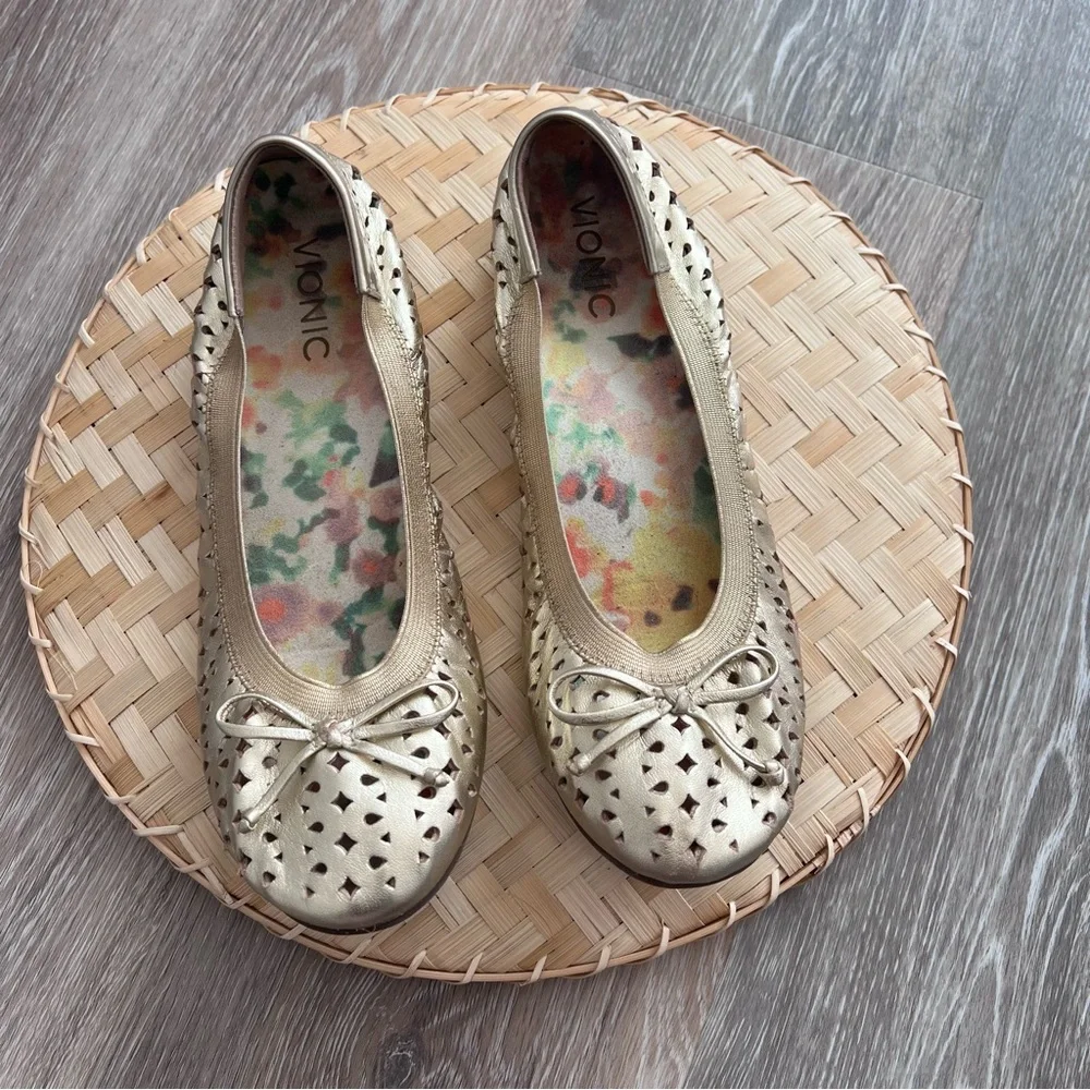 Vionic Metallic Gold Laser-Cut Ballet Flat